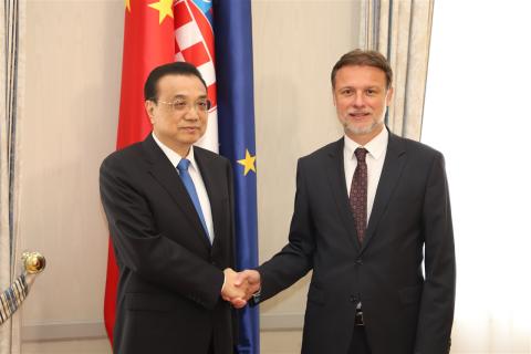 Croatian Parliament Speaker Gordan Jandroković and China's Prime Minister Li Keqiang in Croatian Parliament