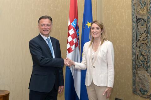 Sabor Speaker Gordan Jandroković and the visiting president of the European Parliament, Roberta Metsola (Photo: Croatian Parliament)
