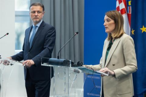 Croatian Parliament Speaker Gordan Jandroković and European Parliament President Roberta Metsola (Photo: Hina/Edvard Šušak)