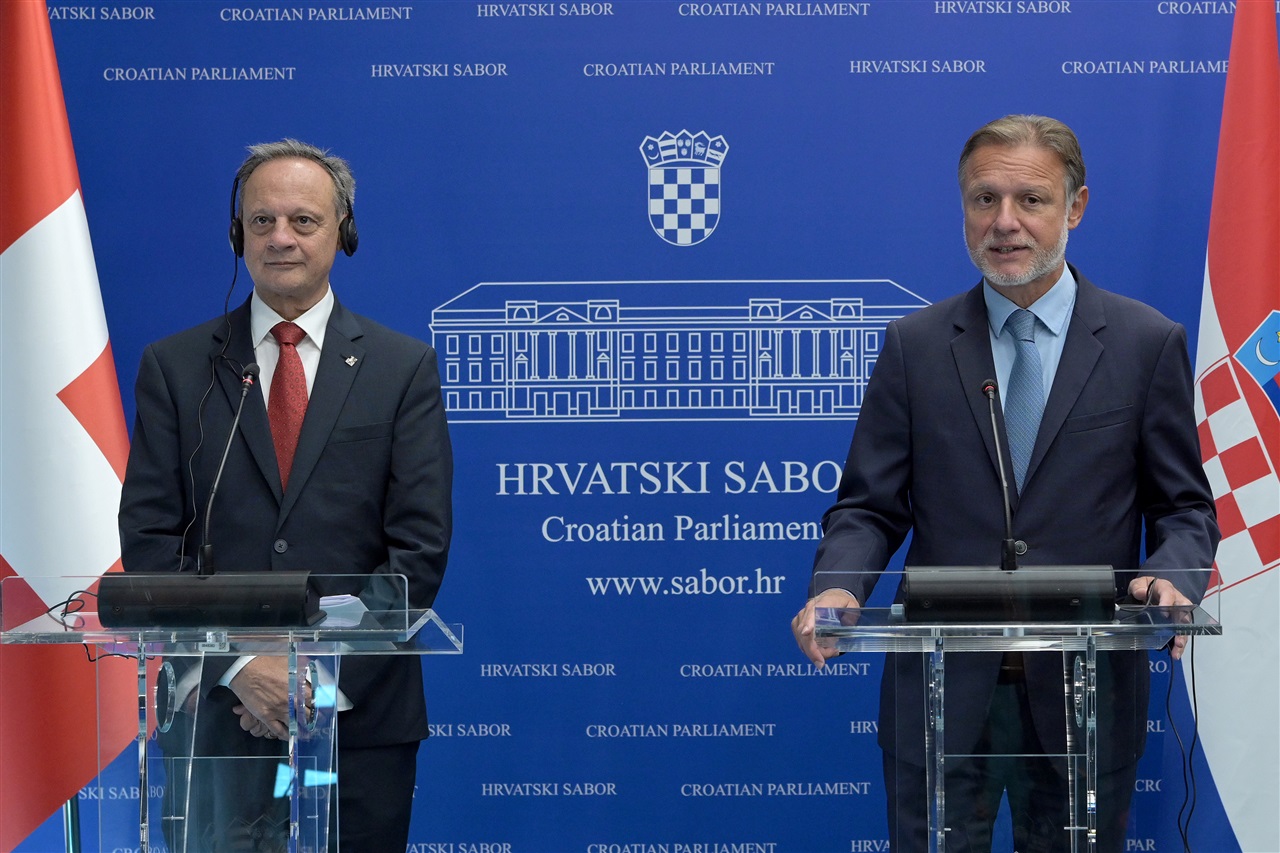 Croatian Parliament Speaker Gordan Jandroković with Stefan Engler, President of the Council of States of Switzerland (Photo: Croatian Parliament)